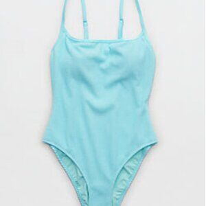 Aerie Crinkle Scoop One Piece Swimsuit NWT and swim liner sticker